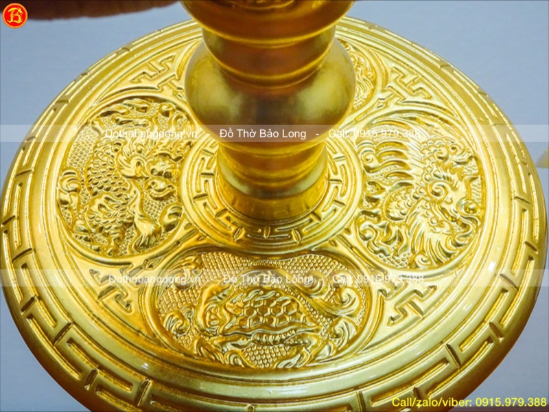 Chân Nến Đồng Dát Vàng Thờ Cúng Cao 30cm