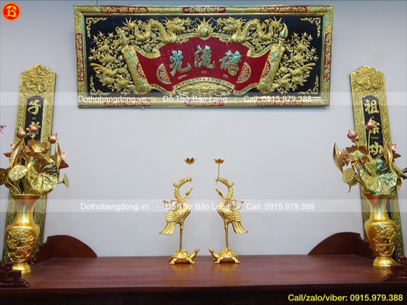 Đôi Hạc thờ bằng đồng dát vàng 9999 cao 60cm