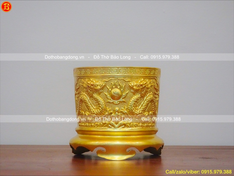Bộ 3 Bát hương rồng nổi dát vàng 9999 18-20cm