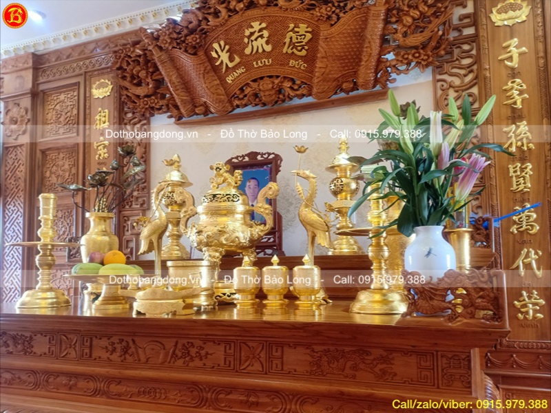 Bộ Đồ thờ dát vàng 9999 70cm cho khách Tp. HCM