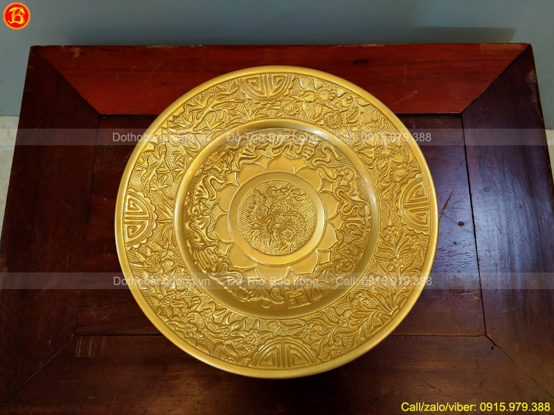 Mâm Bồng Bày Ngũ Quả ĐK 25cm Bằng Đồng Dát Vàng