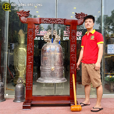 Chuông Đồng 100kg Treo Giá Gỗ Cho Điện, Đình, Chùa